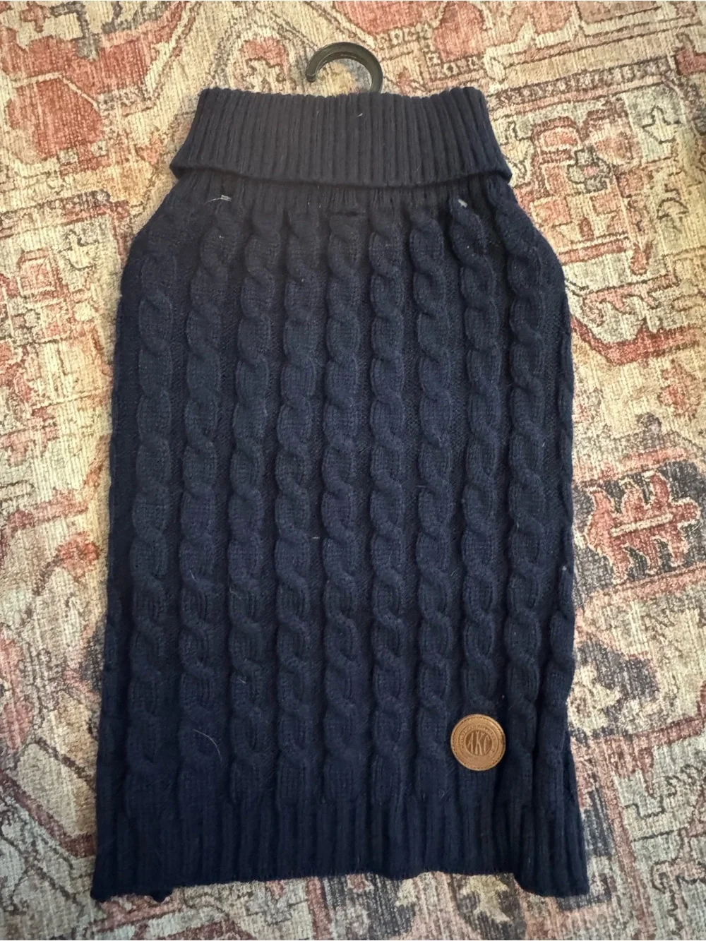 Cozy Cable-Knit Navy Dog Sweater with Foldover Collar